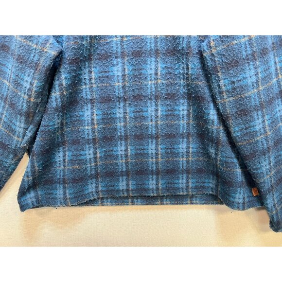 John Wayne Mens Pullover Shirt Jacket Size 2XL Blue Plaid Henley Flannel Cozy - Picture 5 of 13